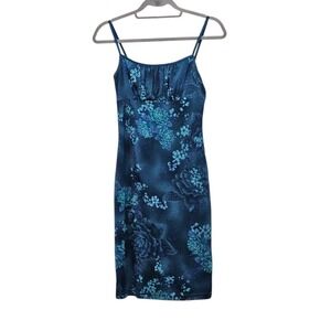 Byer Too! Floral Babydoll Mini Dress Women S Teal Blue Glitter Y2K 90s Vintage